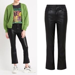 Mother Denim Insider Ankle Black Vegan Leather Pants Wax On Wax Off Size 27
